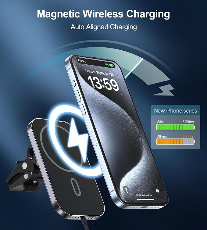 for MagSafe Car Mount Charger with Adapter, 360° Rotation Magnetic Wireless iPhone Car Charger for Air Vent, Compatible with iPhone 17/16/15/14/13/12 Series, Gifts for Husband/Men - Image 2