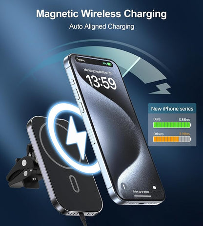 for MagSafe Car Mount Charger with Adapter, 360° Rotation Magnetic Wireless iPhone Car Charger for Air Vent, Compatible with iPhone 17/16/15/14/13/12 Series, Gifts for Husband/Men - Image 2