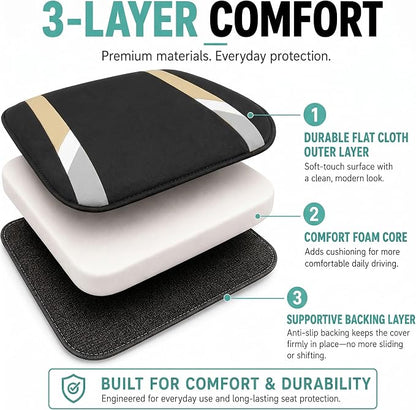FH Group Front Set Cloth Car Seat Covers for Low Back Car Seats with Removable Headrest, Universal Fit, Airbag Compatible Seat Cover for SUV, Sedan, Van, Beige - Image 3