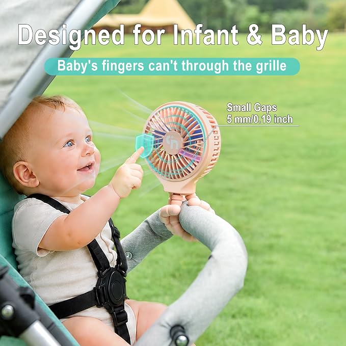 Portable Stroller Fan, USB or Rechargeable Battery Operated with 3 Speeds and 360°Rotate, Cooling Clip On for Baby Crib Travel Car Seat Pink - Image 3