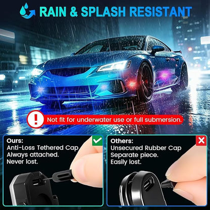 1797 Upgraded 5-LED Wireless Strobe Lights with Remote, RGB Exterior & Interior Ambient Lighting, 8 Colors & 5 Modes, USB-C Rechargeable, 8 PCS Waterproof Mini Lights for Car, Truck, Bike, Motorcycle - Image 5