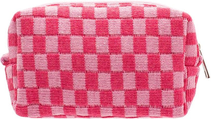 PAZIMIIK Checkered Makeup Bag for Purse Portable Zipper Make Up Pouch Small Cosmetic Case for Travel Accessories (Hotpink) | Cute Zipper Makeup Organizer for Women, Travel Essentials, Toiletries, Makeup Brushes, Beauty Accessories&Bridesmaid Gifts by PAZIMIIK