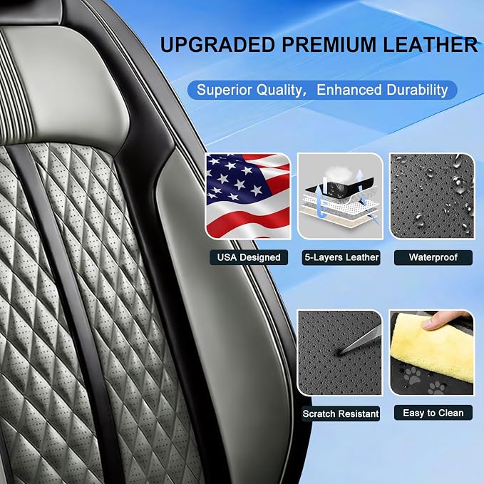 Fit CX-50 Seat Covers Custom Fit for Mazda CX-50 2023-2026, Front Pair | Premium Leather Full Coverage Protectors, Waterproof, Breathable, Scratch Resistant, Easy Wipe, Airbag Compatible, Black+Gray - Image 5