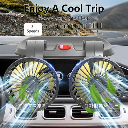 12V Dual Car Fan SUV/Truck/RV, 2-Speed 360° Rotate, Cigarette Lighter Plug | Universal compatibility (cars/trucks/RVs/tractors/UTVs)，Dual-head independent 360° rotation，12V cigarette lighter powered - Image 9