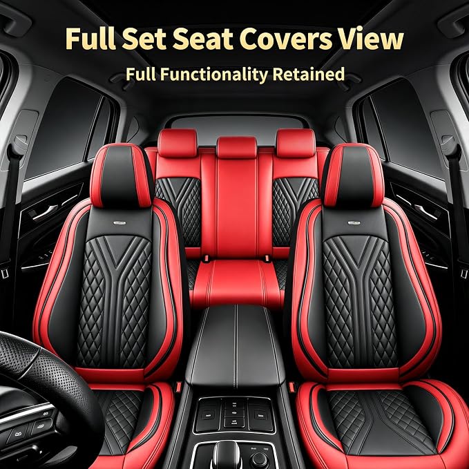 for Subaru Outback 2007-2026 Car Seat Covers, Full Set, Red | Luxury Full Coverage Leather Seat Protectors, Waterproof Breathable, Non-Slip, Easy to Install, Airbag Compatible, All-Season - Image 3