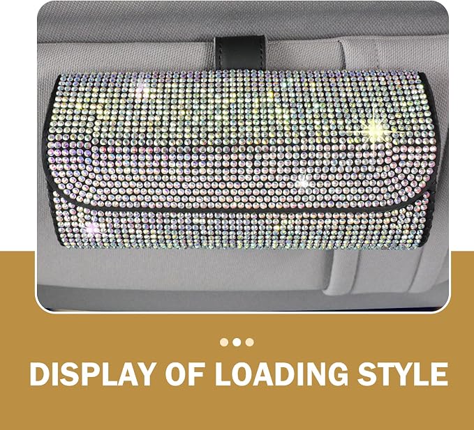 Bling Sunglasses Holder for Car Sun Visor, Rhinestone Auto Eyeglasses Mount Clip Organizer, Leather Sunvisor Sunglasses Storage Case, Universal Glasses Holder Clips for SUV, Sedan, Van (AB) - Image 6