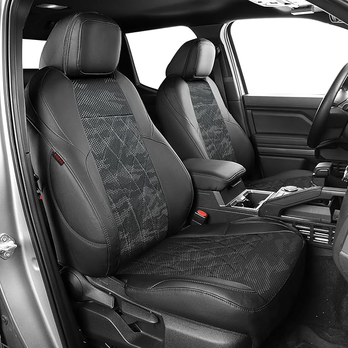 EKR Tacoma Leather Car Seat Covers Custom Fit for Toyota Tacoma 2012 2013 2014 2015 (Regular Seats) - Truck Seat Covers Full Set,Faux Leather(Black/Gray Camo A63) by EKR