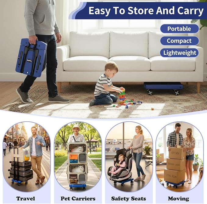GtIiFmTe Foldable Hand Truck, Lightweight Luggage Cart for Airport Car Seat | Compact Folding dolly with Rotating swivel wheel,storage size12×15.7×4.1",300lbs Load,Upright Lock Handle with 3bungee cords - Image 5