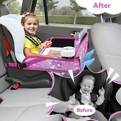 Toddler Car Seat Travel Tray FOR Road Trip Activities, 1PCS Mermaid | With 16.7" x 13.4" Smooth Dry Erase Board, Cup holders, Ddjustable Strap & Shoulder Carry Strap - Image 2