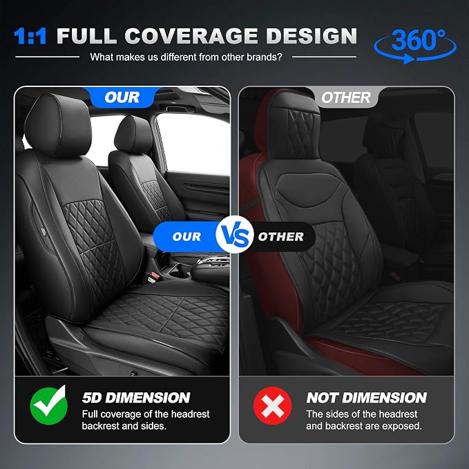 Custom Fit Seat Covers for Honda CRV 2017-2022 Front&Rear Full Set | Faux Leather,Full Coverage,5-Piece Set, Includes Neck Pillows, Armrest Cover, Seat Belt & steering Wheel Cover Black - Image 4