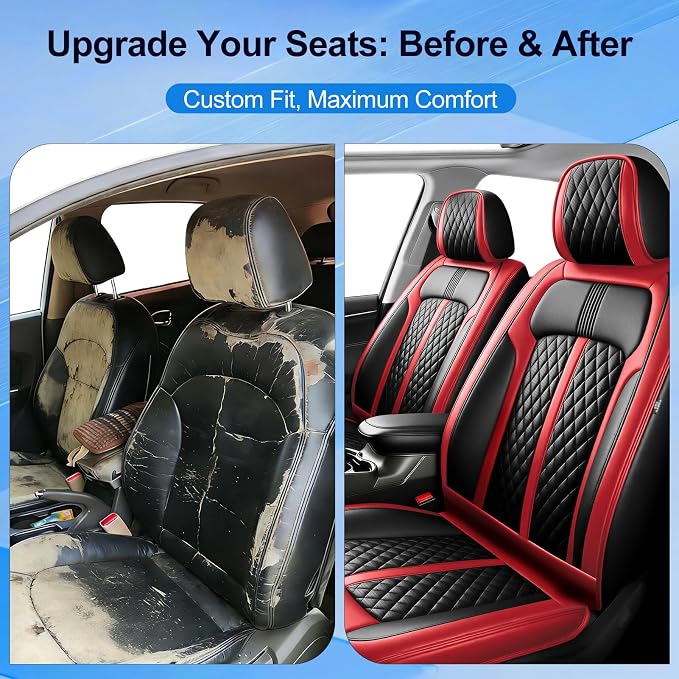 Fit Mazda 3 Seat Covers Custom Fit for Mazda 3 2010-2019, Full Set | Premium Leather Full Coverage Protectors, Waterproof, Breathable, Scratch Resistant, Easy Wipe, Airbag Compatible, RedTrim - Image 4