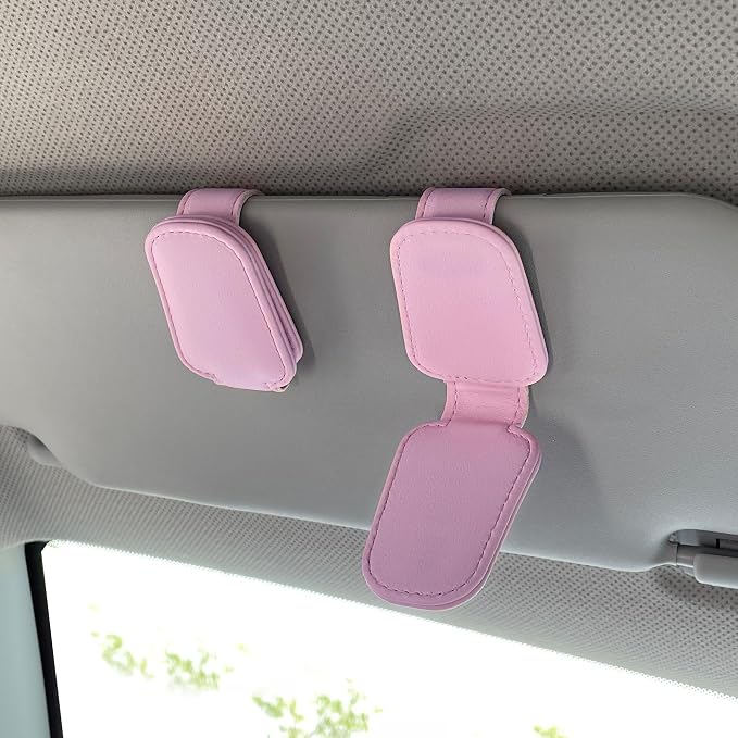 KIWEN 2 Packs Sunglasses Holders for Car Visor, Magnetic Leather Glasses Eyeglass Clip for Car, Ticket Card Clip Sunglasses Mount, Car Visor Accessories Gadgets (2, Pink) - Image 2