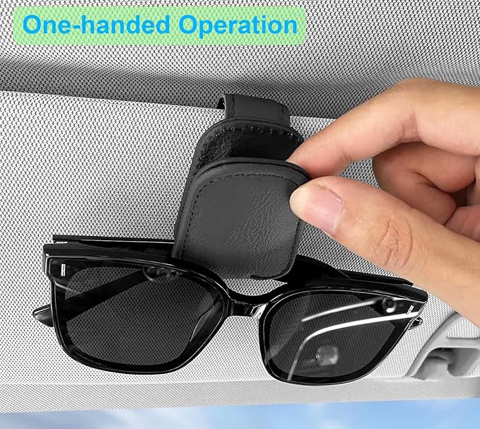 Sunglasses Holder for Car, Magnetic Leather Sunglasses Clip for Car Visor, Eyeglass Hanger Clip for Car Sun Visor (Black 2 Pack) - Image 6