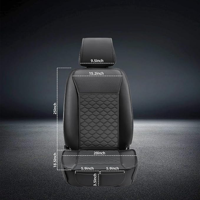 Elantrip Carbon Fiber Leather Car Seat Covers Front 2PC Waterproof Black | Carbon fiber-textured faux leather — sport-performance feel, waterproof & scratch-proof - Image 6