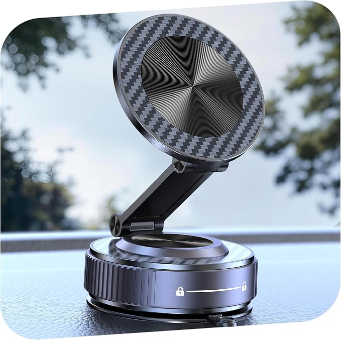 Magsafe Car Mount, Vacuum Magnetic Phone Holders for Your Car | [Easiest Mount] 105LBS Strong Suction Car Phone Holder, [Compact Design] Car Phone Mount, for iPhone 17-12, Pixel 10, Samsung by visnfa