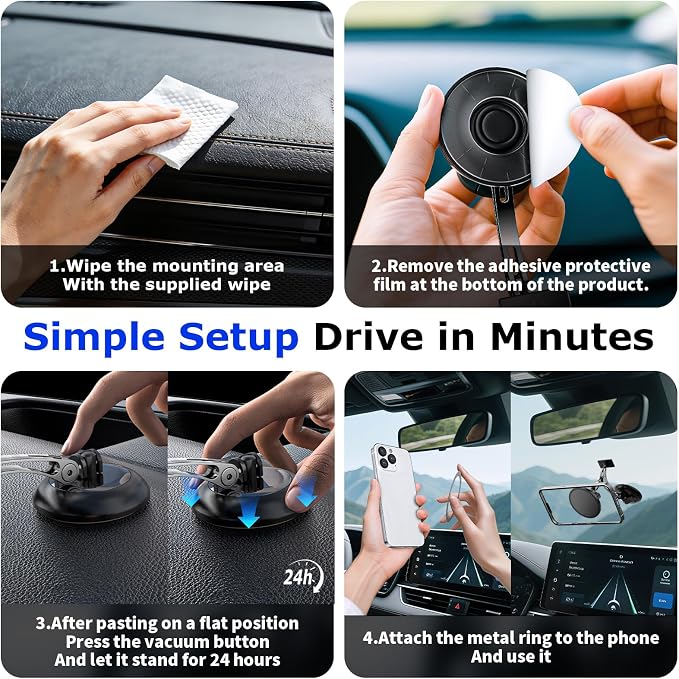 Dual Support for MagSafe Car Mount, Magnetic Phone Holder for Car with Vacuum, 360°Adjustable Metal Head &Extension Rod, Cell Phone Holders for Your Car for iPhone17/16/15/14/13/12, Android - Image 8