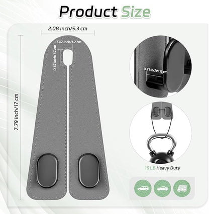 Car Seat Headrest Hooks, 2PCS Universal Car Purse Hook Leather Car Bag Hook | Gray Car Bag Purse Holder with Double Metal Hooks for Handbags, Grocery Bags, Bottles, Phones - Image 2