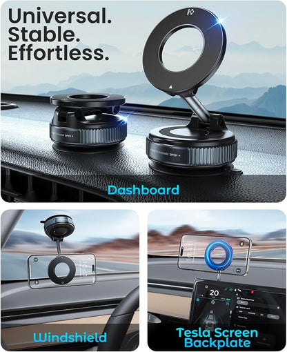 Jononser Magnetic Car Phone Holder for MagSafe, Nano-Gel Suction Cup Car Phone Mount for Car Dashboard & Windshield, Pocket-Size Foldable 360° Adjustable Car Mount for iPhone 17 16 15 14 13 12 Series - Image 3