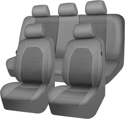 CAR PASS Leather Car Seat Covers Breathable Seat Cover Full Sets Airbag Compatible for Most Cars, SUVs, Trucks, and Vans (Full Set, Gray) by CARPASS