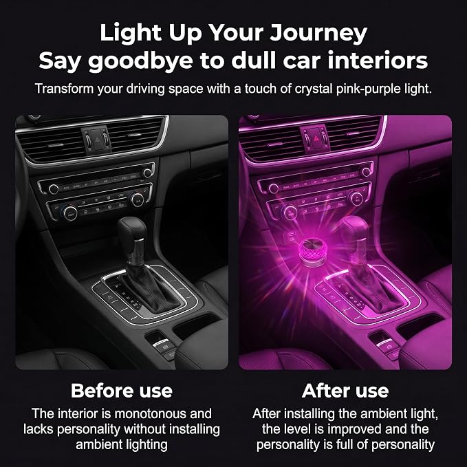 Car Interior USB LED Atmosphere Lamp, Car Crystal Mini Decoration Night Light, Plug-in USB Ambient Lights, Universal for Most Cars (Purple) - Image 3