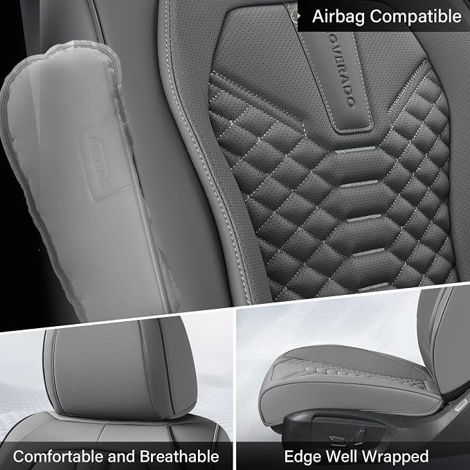 Coverado Car Seat Covers, Front Seat Cover, 2 Pack Waterproof Nappa Leather Seat Covers for Cars, Car Seat Protectors, Driver Seat Cover, Automotive Seat Covers Universal Fit for Most Cars, Gray - Image 2