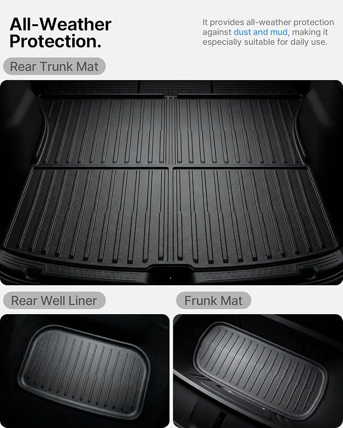 Cargo Liner for Tesla Model Y Juniper Trunk Mat Frunk Front & Rear Trunk Tray Mats All Weather Protector Anti-Slip TPE Accessories 2025 2026(3PCS) - Image 3