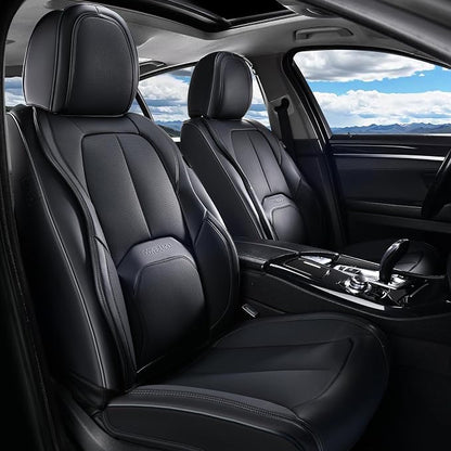Coverado Automotive Seat Covers, Leather Seat Covers Front Seat, Luxury Car Seat Covers with Lumbar Support, Front Driver Seat Covers, Car Seat Protector Waterproof Universal Fit Most Cars(Black) by COVERADOAUTO