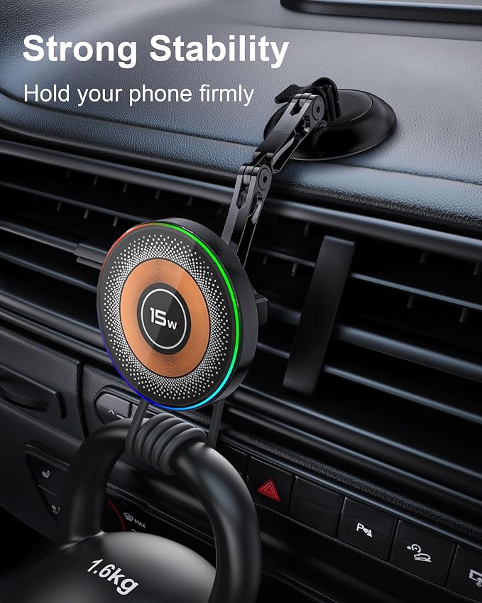 ZBF Magnetic Phone Holder for Car,15W Wireless Fast Charging for MagSafe Car Mount Vacuum Suction Cup Dashboard Windshield Phone Mount for Car 360°Adjustable Magnetic Mount for Women Men iPhone 17/16 - Image 9