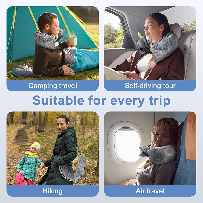 Stuffable Travel Pillow for Extra Luggage, Velvet Travel Neck Pillow Storage Bag with Adjustable Neck Size, Fits About 6 T-Shirts Travel Essentials Multifunctional Sleeping Rest Cushion - Image 5