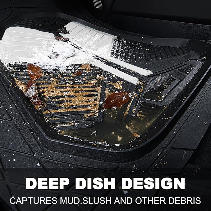 CAR PASS Heavy Duty Rubber Car Mats, Deep-Dish Car Floor Mats All Weather, Universal Two-Tone Trim-to-Fit for SUVs Trucks Sedans, Waterproof Anti-Slip, 3 Pieces V12 Black and White - Image 4