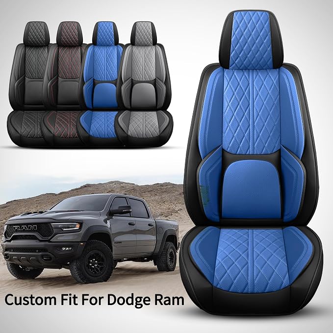 Car Seat Cover Custom Fit for Dodge Ram 1500 2500 3500 2009-2026 Faux Leather Seat Cover Set Compatible with Crew Quad Regular Cab Pickup Truck Cushions (Black Redline, Full Set, Flat Rear) - Image 2