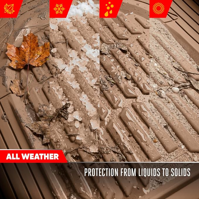 Motor Trend FlexTough LITE Rubber Car Mats Full Set - All Weather Floor Mats for Trucks, Cars & SUVs - Automotive Waterproof Beige Car Floor Mats for Cars Interior Accessories Universal Trim-to-Fit - Image 5