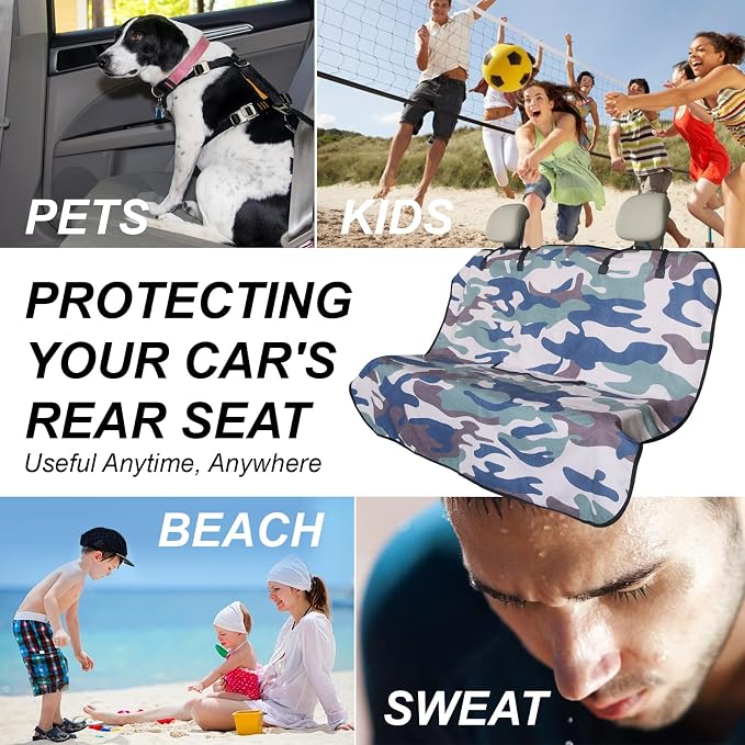 Sweat Towel Car Seat Cover Protector Front Seats for Gym Workout, Running, Swimming, Beach and Hiking, Waterproof Universal Seat Cover for Car, Trucks, Van & SUV (1, Camouflage, Rear Seat) - Image 4