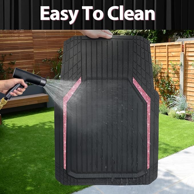 CAR PASS Pink Heavy Duty Rubber Floor Mats for Car, Waterproof Liner Deep Dish Bling Car Mats Full Sets, Universal Trim to Fit for SUV Truck Sedans Vans, All Weather Floor Mats, Pink Sparkly - Image 5