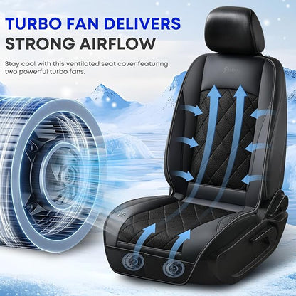 [2026 Upgrade] Cooling Car Seat Cover Ventilated Seat Cushion Summer Driving 12V-24V Ventilated Car Seat Cushion with 2 Powerful Turbo Fans with 3-Speed Adjustable Universal Fit Most Cars-Black - Image 5