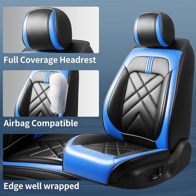 Car Seat Covers Compatible with Kia Sportage 2009-2026, Premium Full Coverage Leather Automotive Seat Protectors, All Seasons Waterproof Breathable, Airbag Compatible, Front Seats, Black-Blue - Image 2