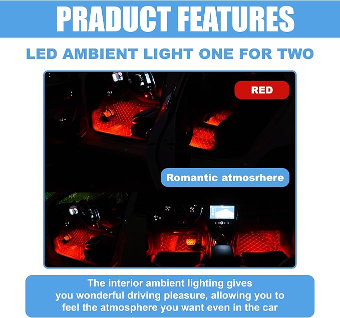 Car LED Strip Light, 24 LED 12V Cigarette Lighter Port, Red | RGB Neon Auto Interior Atmosphere Lights, Under Dash Ambient Night Light, Universal Decorative Lamp Accessory for Car Truck - Image 6