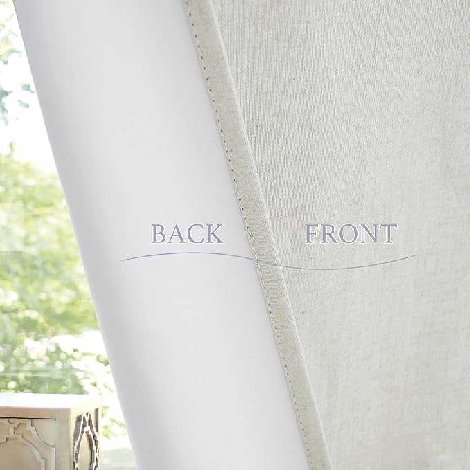 RYB HOME Natural Linen Textured French Door Window Curtains 100% Blackout | Self Adhesive, Thermal Insulated Privacy Energy Saving, Shades for Nursery Office Patio Glass Door, W26 x L69, 1 Panel - Image 7