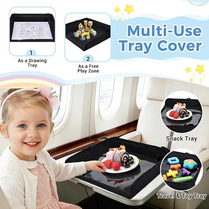 COOLBEBE Airplane Tray Table Cover, Foldable Travel Tray Cover | for Toddlers 1-3, Universal Fit for Airplane, Car Seat, High Chair, Machine Washable, Portable, Black - Image 4