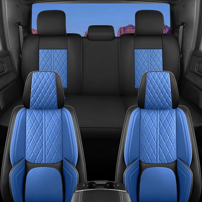 Custom Fit Chevy Silverado GMC Sierra 1500 2007-2026 2500/3500 HD Crew Cab Faux Leather Front Seat Covers - 2 Pack, Waterproof & Breathable Car Seat Protector for Truck, BlackBlue - Image 7