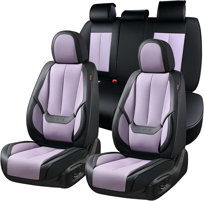 Coverado Car Seat Covers Full Set, Car Seat Protector Waterproof, Nappa Leather Car Seat Cushion, Seat Covers for Cars, Front Seats and Back Universal Fit for Most Cars by COVERADOAUTO