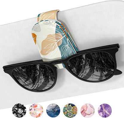 Sunglasses Holder for Car Visor, Magnetic Leather Car Sunglass Holder, Car Sun Visor Glasses Hanger Clip, Car Interior Accessories for Women Men, Fits All Size Eyeglasses by NPOOYI