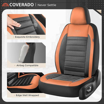 Coverado Car Seat Covers Front Seat, Luxury Leather Car Seat Protector, Automotive Front Mesh Seat Covers, Orange&Black Seat Cushion for SUV Sedan Truck - Image 4
