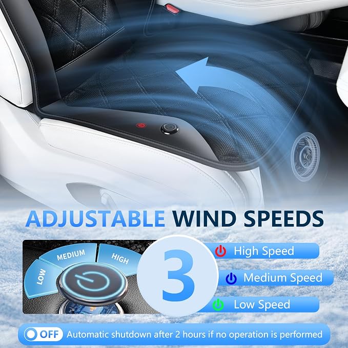 Cooling Car Seat Cover Ventilated Cooling Car Seat Cushion with 3-Speed Adjustable Cooling Seat Pad Universal Fit Car SUV Truck Van for Summer Driving, Black - Image 6