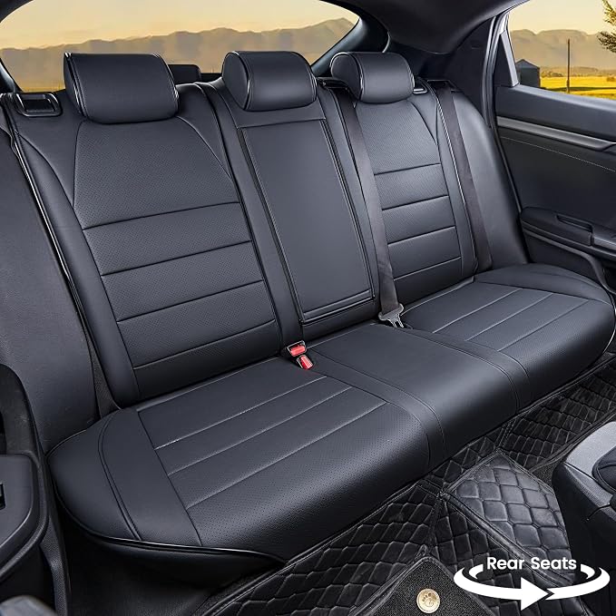 HKZ Custom Fit Civic Seat Covers for Honda Civic 2016 2017 2018 2019 2020 2021 Hatchback EX,Sport Touring,EX-L - 5-Seats Leather Full Set,Black - Image 3