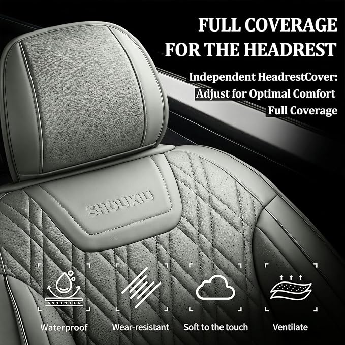 for Subaru Crosstrek 2016-2026 Car Seat Covers, Full Set, Gray | Luxury Full Coverage Leather Seat Protectors, Waterproof Breathable, Non-Slip, Easy to Install, Airbag Compatible, All-Season - Image 3