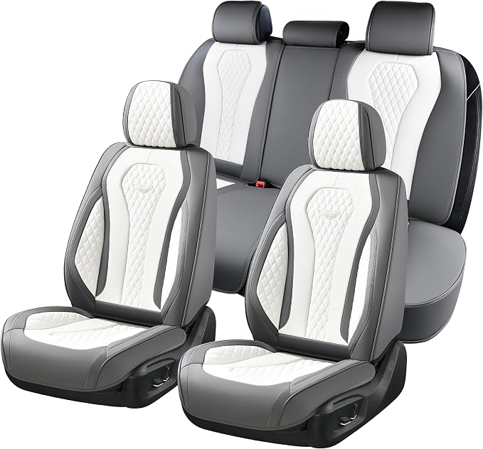 Coverado Seat Covers, Car Seat Covers Full Set, White Car Seat Cover, Car Seat Cushion Waterproof, Front Seats Back Seat Covers, Luxury Seat Cover Car Seat Protector Universal Fit Most Cars by COVERADOAUTO