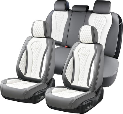 Coverado Seat Covers, Car Seat Covers Full Set, White Car Seat Cover, Car Seat Cushion Waterproof, Front Seats Back Seat Covers, Luxury Seat Cover Car Seat Protector Universal Fit Most Cars by COVERADOAUTO