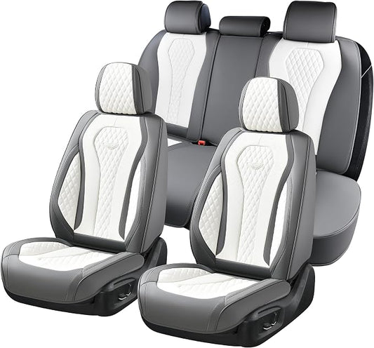 Coverado Seat Covers, Car Seat Covers Full Set, White Car Seat Cover, Car Seat Cushion Waterproof, Front Seats Back Seat Covers, Luxury Seat Cover Car Seat Protector Universal Fit Most Cars by COVERADOAUTO