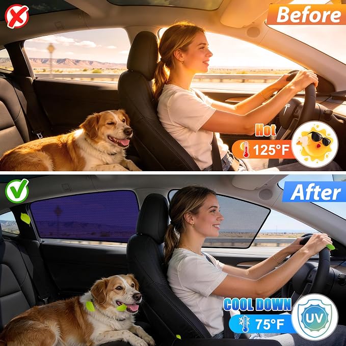 ZATOOTO Tesla Model 3 Window Shade for Side Window Sun Shade, 2018-2026 | Static Cling, Anti-Glare, Front for Driver Visibility, Rear for Baby Sun Protection, Specific fit Frameless Door - Image 5